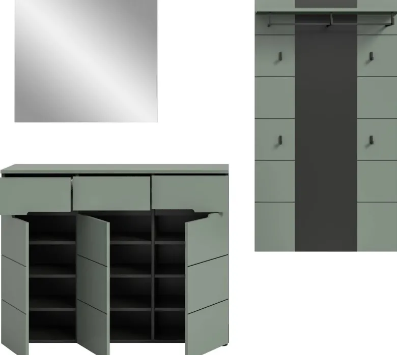 Garderobe Canu grün basaltgrau Nachbildung B/H/T: ca. 215x190x37 cm