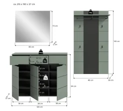 Garderobe Canu grün basaltgrau Nachbildung B/H/T: ca. 215x190x37 cm