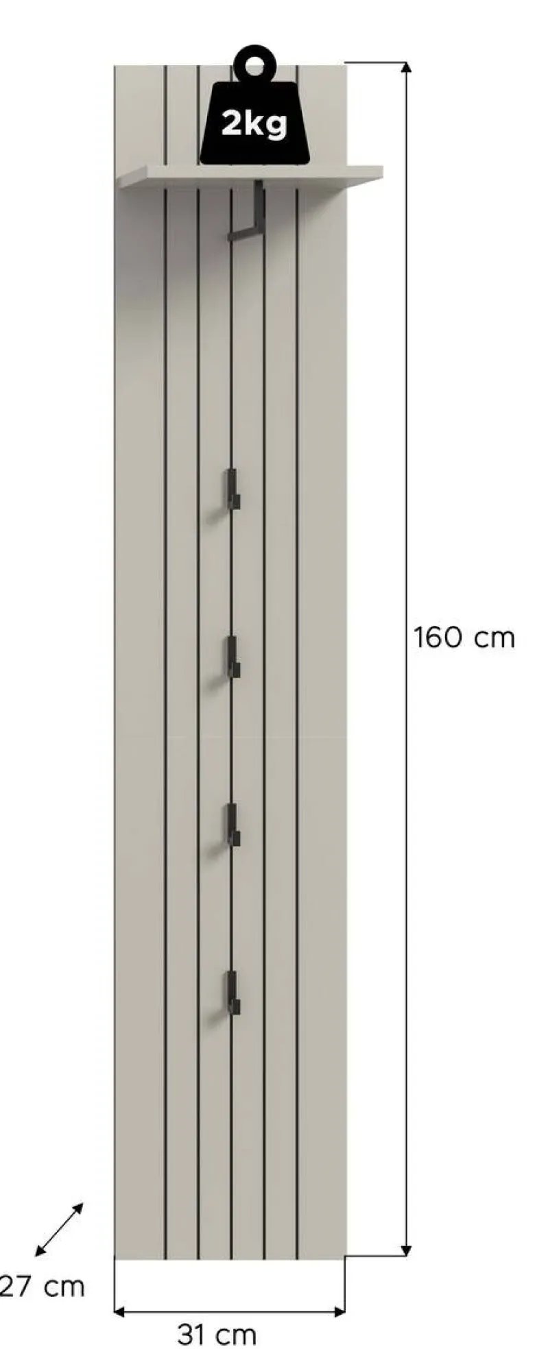 Garderobenpaneel STATION Cashmere B/H/T: ca. 31x27x160 cm