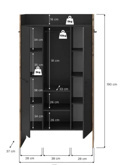 Garderobenschrank Bueno Basalt Nox Oak Nachbildung B/H/T: ca. 105x189x37 cm