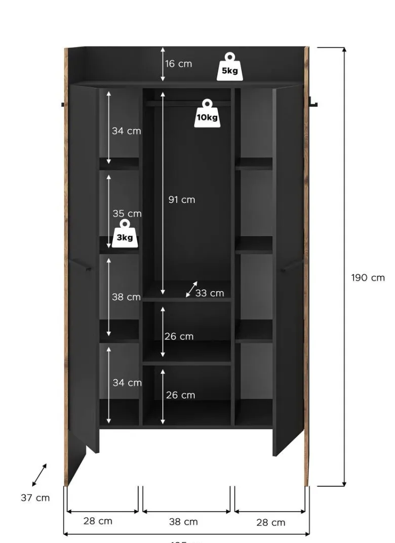 Garderobenschrank Bueno Basalt Nox Oak Nachbildung B/H/T: ca. 105x189x37 cm