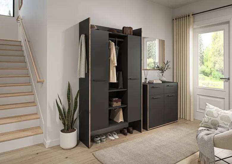 Garderobenschrank Bueno Basalt Nox Oak Nachbildung B/H/T: ca. 105x189x37 cm