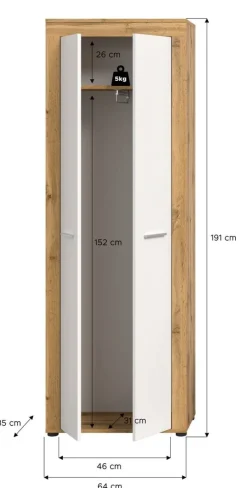 Garderobenschrank JAM Eiche Wotan Nachbildung weiß B/H/T: ca. 64x191x35 cm