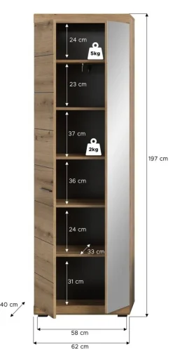 Garderobenschrank SCOUT Evoke Oak Nachbildung B/H/T: ca. 62x197x37 cm