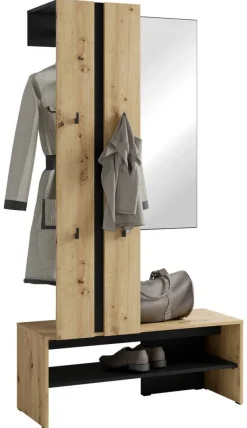 Garderobenset NANTE Eiche schwarz B/H/T: ca. 100x186x40 cm