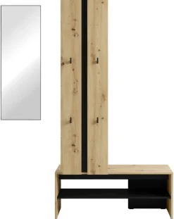Garderobenset NANTE Eiche schwarz B/H/T: ca. 100x186x40 cm