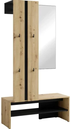 Garderobenset NANTE Eiche schwarz B/H/T: ca. 100x186x40 cm