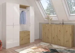 Garderobe PROJEKT weiß Eiche Artisan Nachbildung weiß Hochglanz B/H/T: ca. 152x193x34 cm