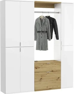Garderobe PROJEKT weiß Eiche Artisan Nachbildung weiß Hochglanz B/H/T: ca. 152x193x34 cm