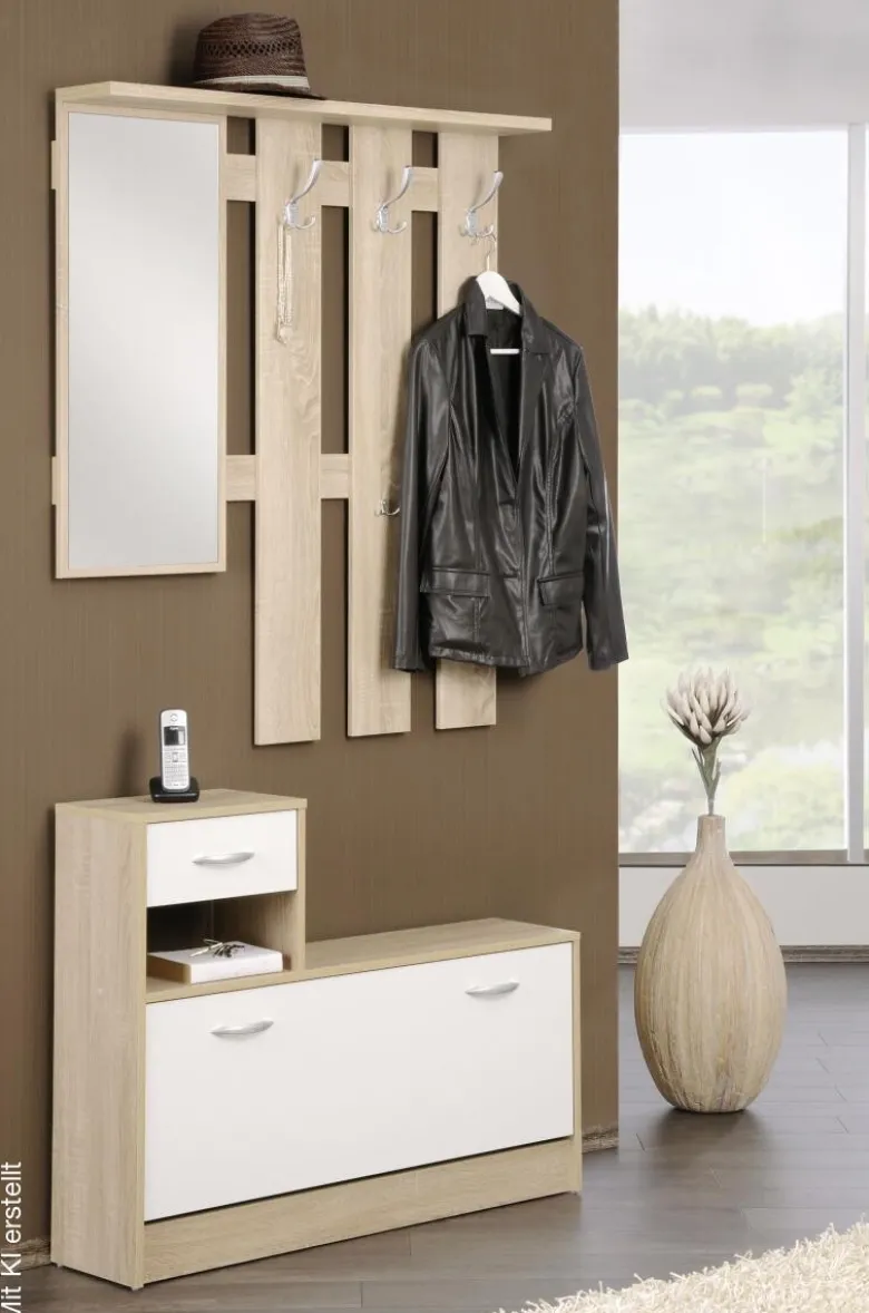 Garderobe Rudolf Eiche Sonoma Nachbildung weiß B/H/T: ca. 100x180x25 cm