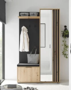 Garderobe Volano Eiche Artisan Nachbildung schwarz B/H/T: ca. 114x197x40 cm