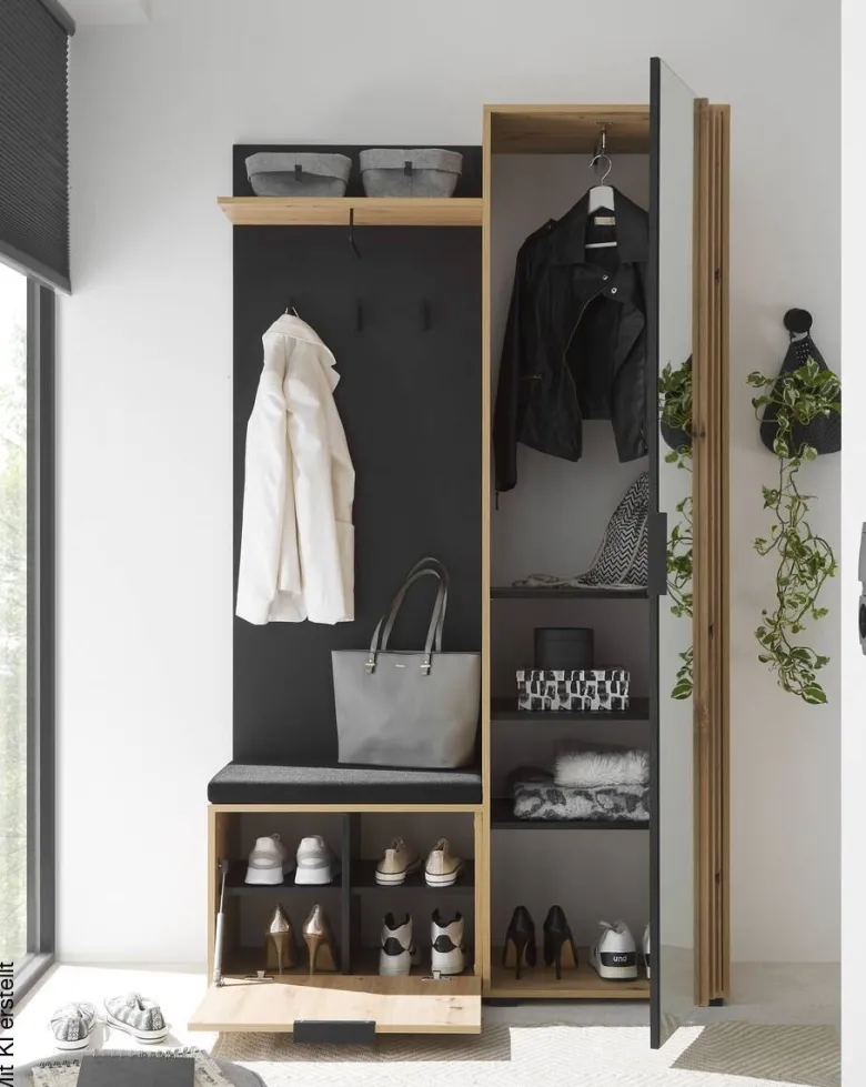 Garderobe Volano Eiche Artisan Nachbildung schwarz B/H/T: ca. 114x197x40 cm