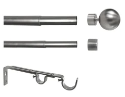 Gardinenstange Edelstahloptik Metall ausziehbar von ca. 190 bis 360 cm 2.0 Läufe
