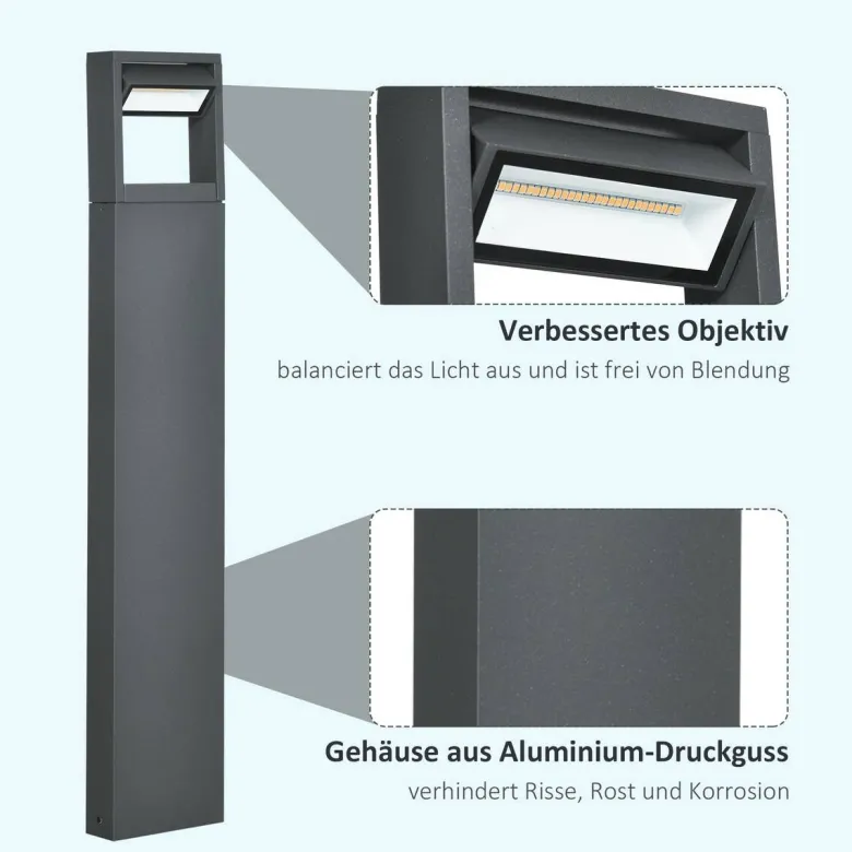 Gartenlampe mit LED dunkelgrau Aluminium Glas Gummi B/H/L: ca. 5x90x16 cm