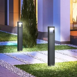 Gartenlampe mit LED dunkelgrau Aluminium Glas Gummi B/H/L: ca. 5x90x16 cm