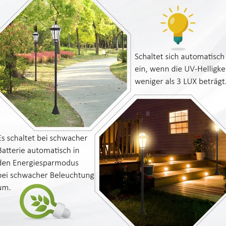 Gartenlaterne im 2er-Set schwarz Kunststoff H/D: ca. 129x18,5 cm