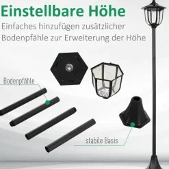 Gartenlaterne mit LED schwarz Kunststoff Edelstahl H/D: ca. 177x27 cm