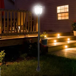 Gartenlaterne mit LED schwarz Kunststoff Edelstahl H/D: ca. 177x27 cm