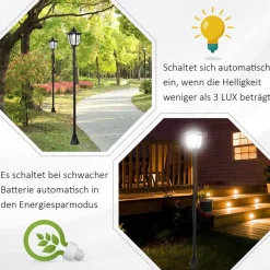 Gartenlaterne mit LED schwarz Kunststoff Edelstahl H/D: ca. 177x27 cm