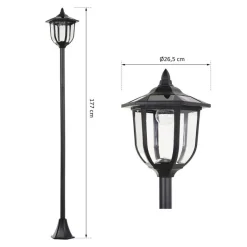 Gartenlaterne mit LED schwarz Kunststoff Edelstahl H/D: ca. 177x27 cm
