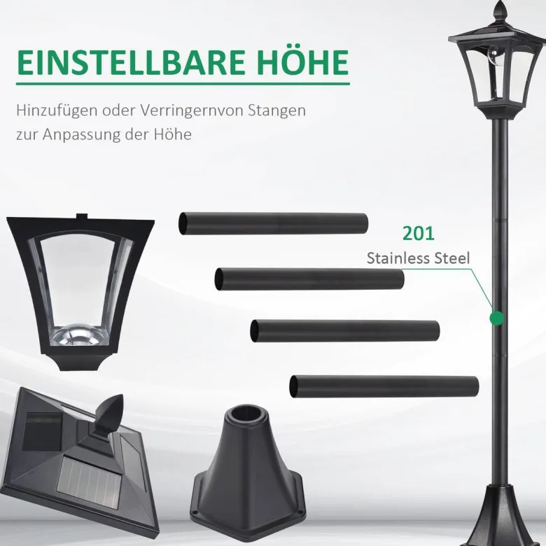 Gartenlaterne schwarz Edelstahl Kunststoff B/H/L: ca. 18x160x18 cm