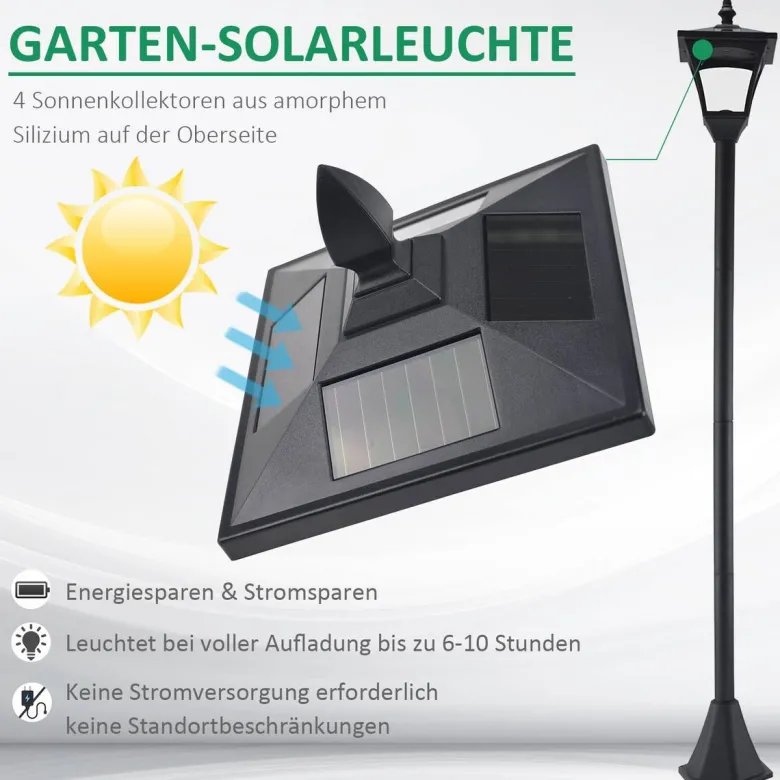 Gartenlaterne schwarz Edelstahl Kunststoff B/H/L: ca. 18x160x18 cm