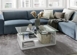 Glascouchtisch Emil glasklar weiß Hochglanz lackiert B/H/T: ca. 110x40x65 cm