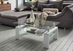 Glascouchtisch Modena weiß Hochglanz glasklar B/H/T: ca. 100x45x60 cm