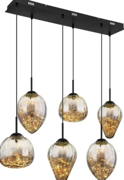 GLOBO LED-Pendelleuchte Firefly 15642-6 schwarz Metall Rauchglas B: ca. 97 cm