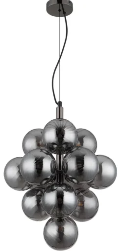 GLOBO LED-Pendelleuchte schwarz Chrom Rauch Glas Metall H/D: ca. 120x39,5 cm 13 Brennstellen