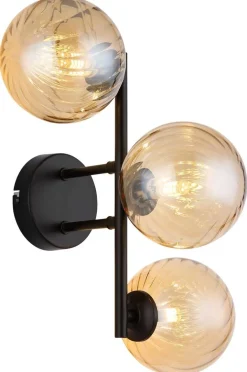 GLOBO LED-Wandleuchte amber schwarz Metall Glas B/H/T: ca. 28x25x36 cm 3 Brennstellen