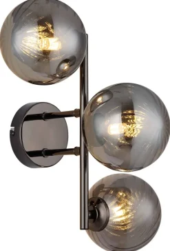 GLOBO LED-Wandleuchte Chrom schwarz Rauch Glas Metall B/H/T: ca. 28x25x36 cm 3 Brennstellen