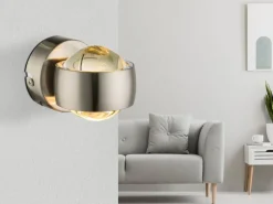 GLOBO LED-Wandleuchte nickel matt Metall Glas B/H/L: ca. 7,5x7x10 cm 2 Brennstellen