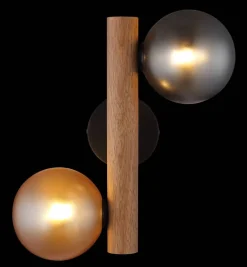 GLOBO LED-Wandleuchte Rauch dunkelbraun amber Metall Holz Glas H/L: ca. 16,5x32 cm 2 Brennstellen