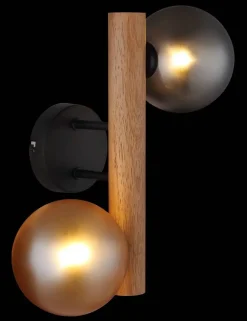 GLOBO LED-Wandleuchte Rauch dunkelbraun amber Metall Holz Glas H/L: ca. 16,5x32 cm 2 Brennstellen
