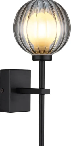 GLOBO LED-Wandleuchte schwarz Rauch Glas Metall B/H: ca. 10x26 cm 1 Brennstellen
