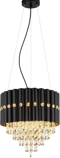 GLOBO Lüsterkrone ELEOS 63149-3 schwarz Metall H/D: ca. 150x40 cm E27 3 Brennstellen