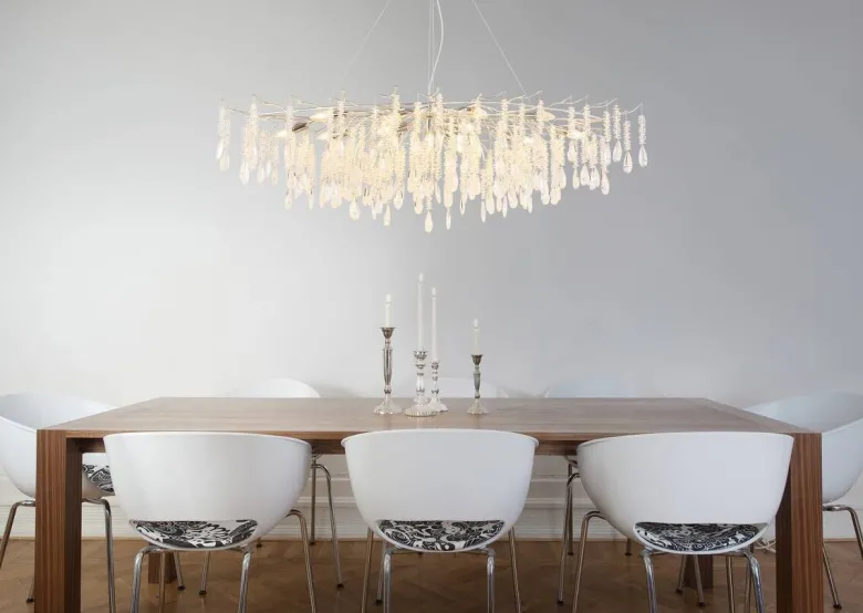 GLOBO Luster klar silber Glas Metall B/H/L: ca. 60x120x150 cm E14 14 Brennstellen