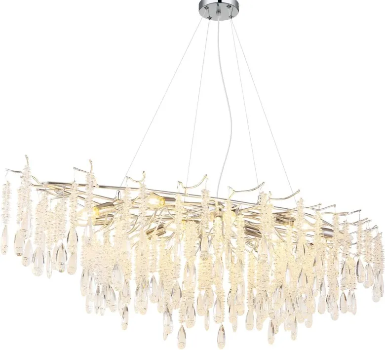 GLOBO Luster klar silber Glas Metall B/H/L: ca. 60x120x150 cm E14 14 Brennstellen