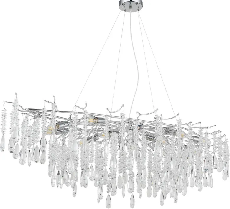 GLOBO Luster klar silber Glas Metall B/H/L: ca. 60x120x150 cm E14 14 Brennstellen
