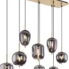 GLOBO Pendelleuchte Blacky messing Metall Rauchglas B/H/L: ca. 34x120x102,5 cm E14 8 Brennstellen