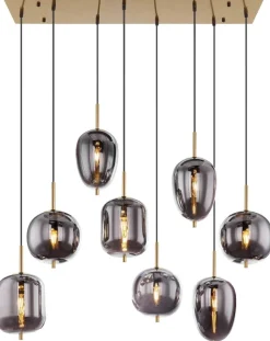 GLOBO Pendelleuchte Blacky messing Metall Rauchglas B/H/L: ca. 34x120x102,5 cm E14 8 Brennstellen