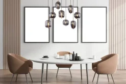 GLOBO Pendelleuchte Blacky messing Metall Rauchglas B/H/L: ca. 34x120x102,5 cm E14 8 Brennstellen