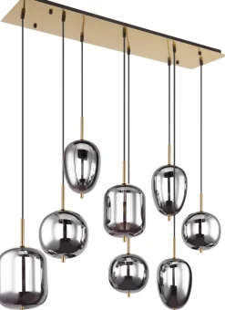 GLOBO Pendelleuchte Blacky messing Metall Rauchglas B/H/L: ca. 34x120x102,5 cm E14 8 Brennstellen