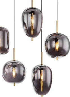 GLOBO Pendelleuchte Blacky messing Metall Rauchglas B/H/L: ca. 34x120x102,5 cm E14 8 Brennstellen
