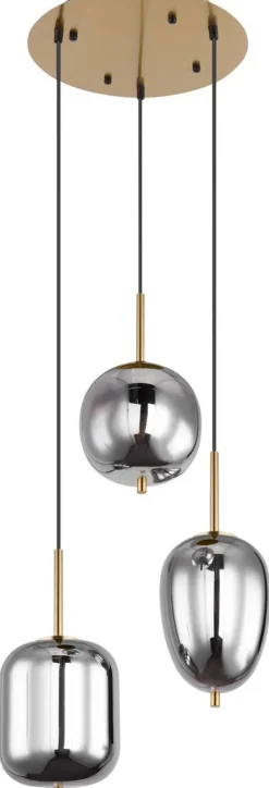 GLOBO Pendelleuchte Blacky messing Metall Rauchglas H/D: ca. 120x46 cm E14 3 Brennstellen