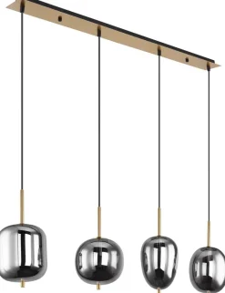 GLOBO Pendelleuchte Blacky messing Metall Rauchglas B/H/L: ca. 18,5x120x110 cm E14 4 Brennstellen