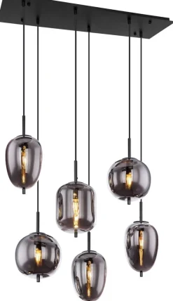 GLOBO Pendelleuchte Blacky schwarz Rauch Metall Rauchglas B/H/L: ca. 34x120x80 cm E14 6 Brennstellen