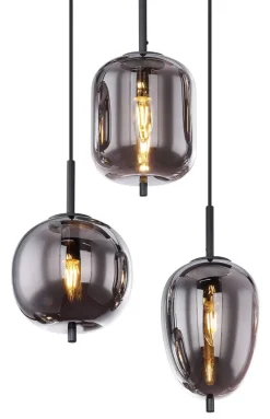 GLOBO Pendelleuchte Blacky schwarz Rauch Metall Rauchglas B/H/L: ca. 34x120x80 cm E14 6 Brennstellen