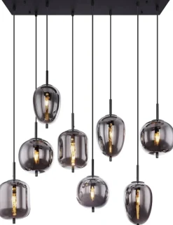 GLOBO Pendelleuchte Blacky schwarz Metall Rauchglas B/H/L: ca. 34x120x94 cm E14 8 Brennstellen
